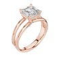 Rose gold Asscher cut diamond ring with split band and four-prong top setting