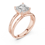 Rose gold Asscher cut diamond ring with split band and four-prong top setting