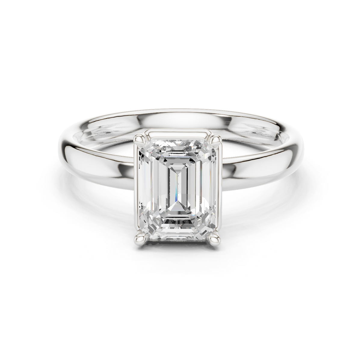 White gold emerald-cut solitaire diamond engagement ring with four-prong setting