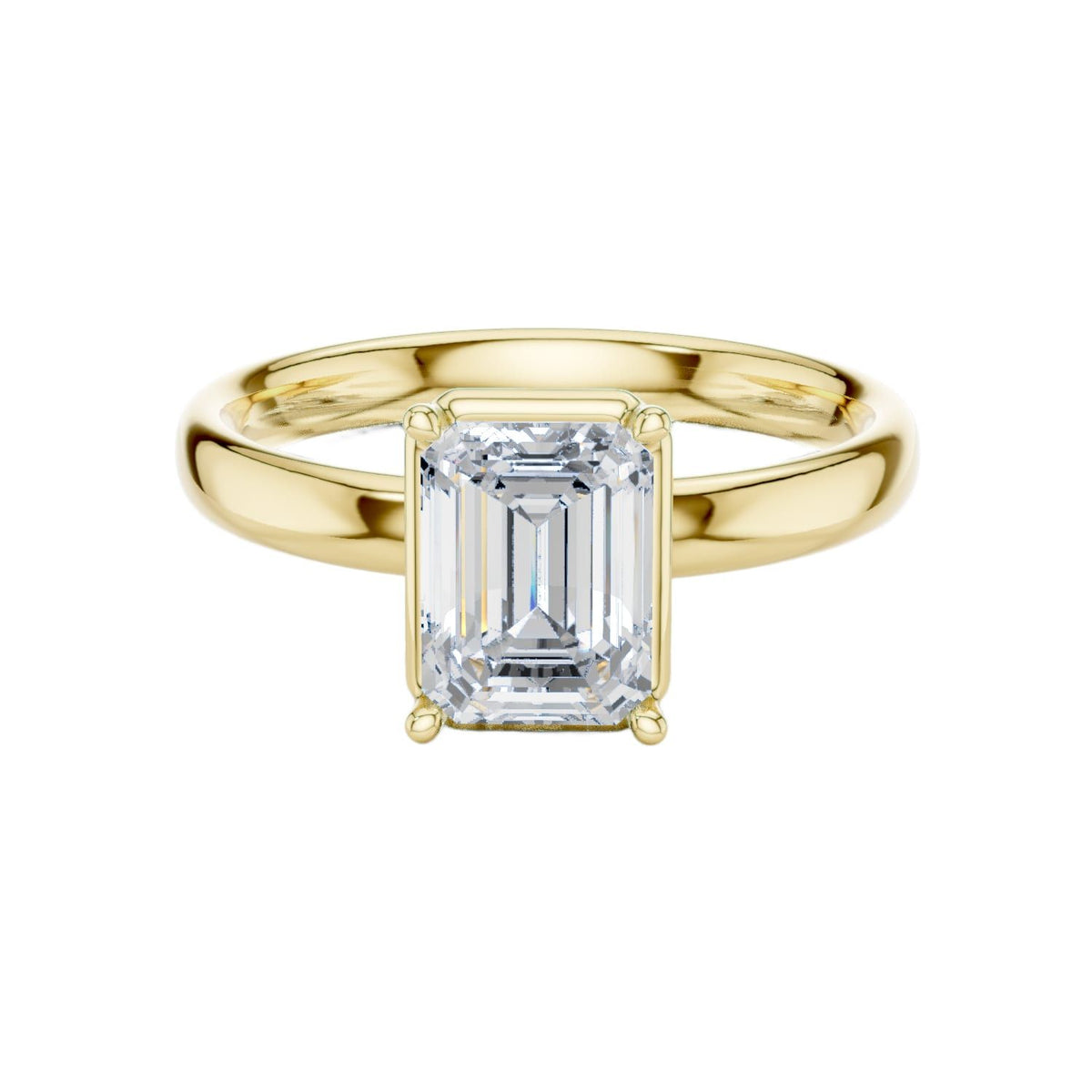 Yellow gold emerald-cut solitaire diamond engagement ring with four-prong setting
