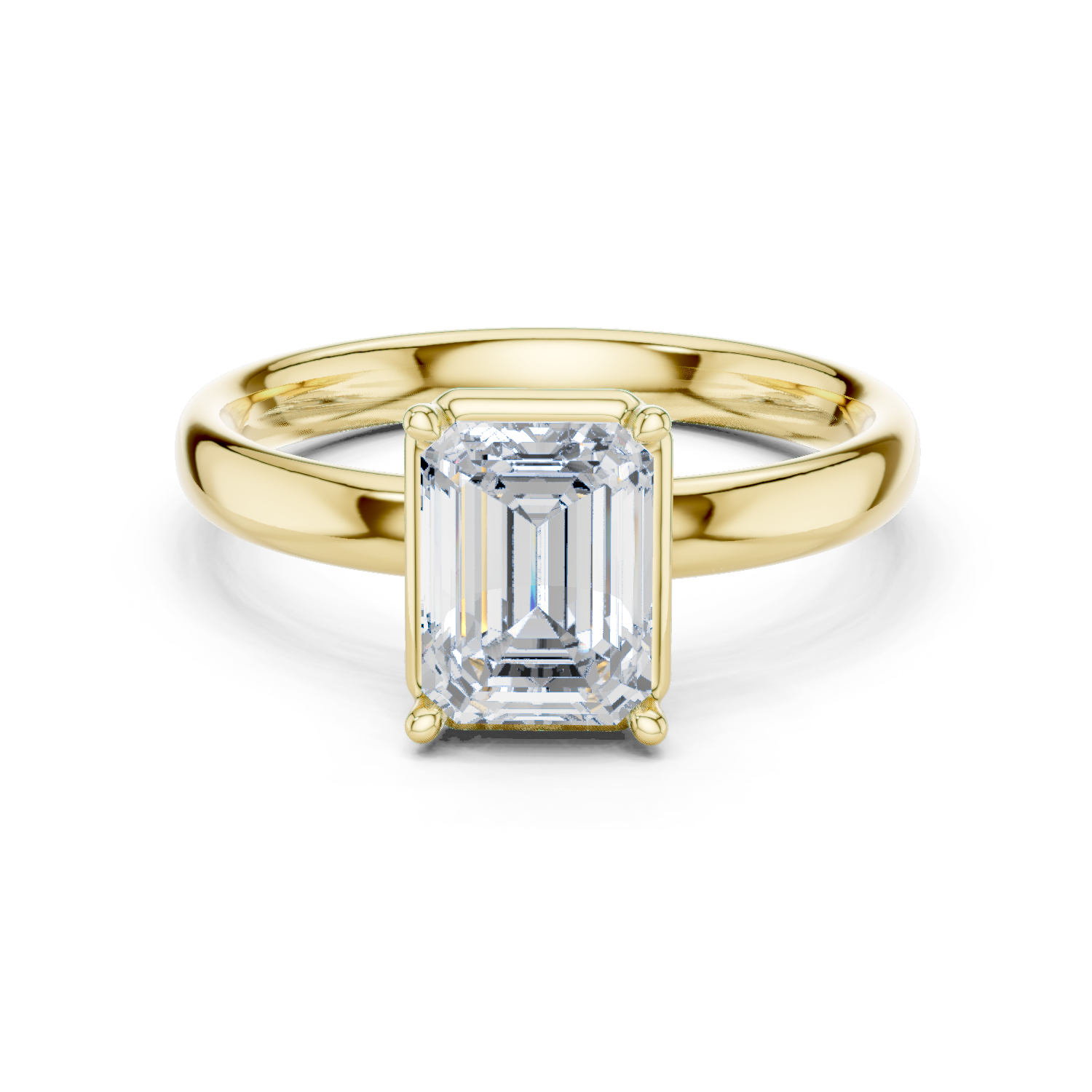 Yellow gold emerald-cut solitaire diamond engagement ring with four-prong setting