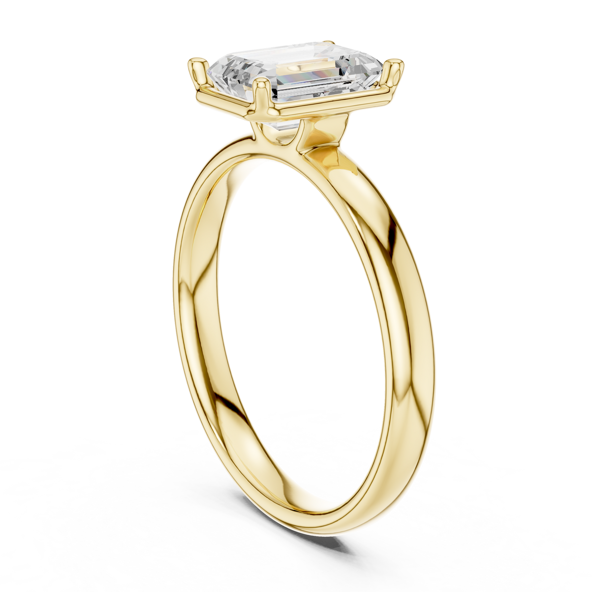 Yellow gold emerald-cut solitaire diamond ring with secure prong setting
