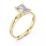 Yellow gold emerald-cut solitaire diamond ring, angled view of band