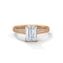 Yellow gold emerald-cut diamond pavé band ring with rectangular center stone