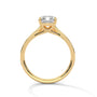 Yellow gold emerald-cut diamond pavé band ring with prong-set center stone