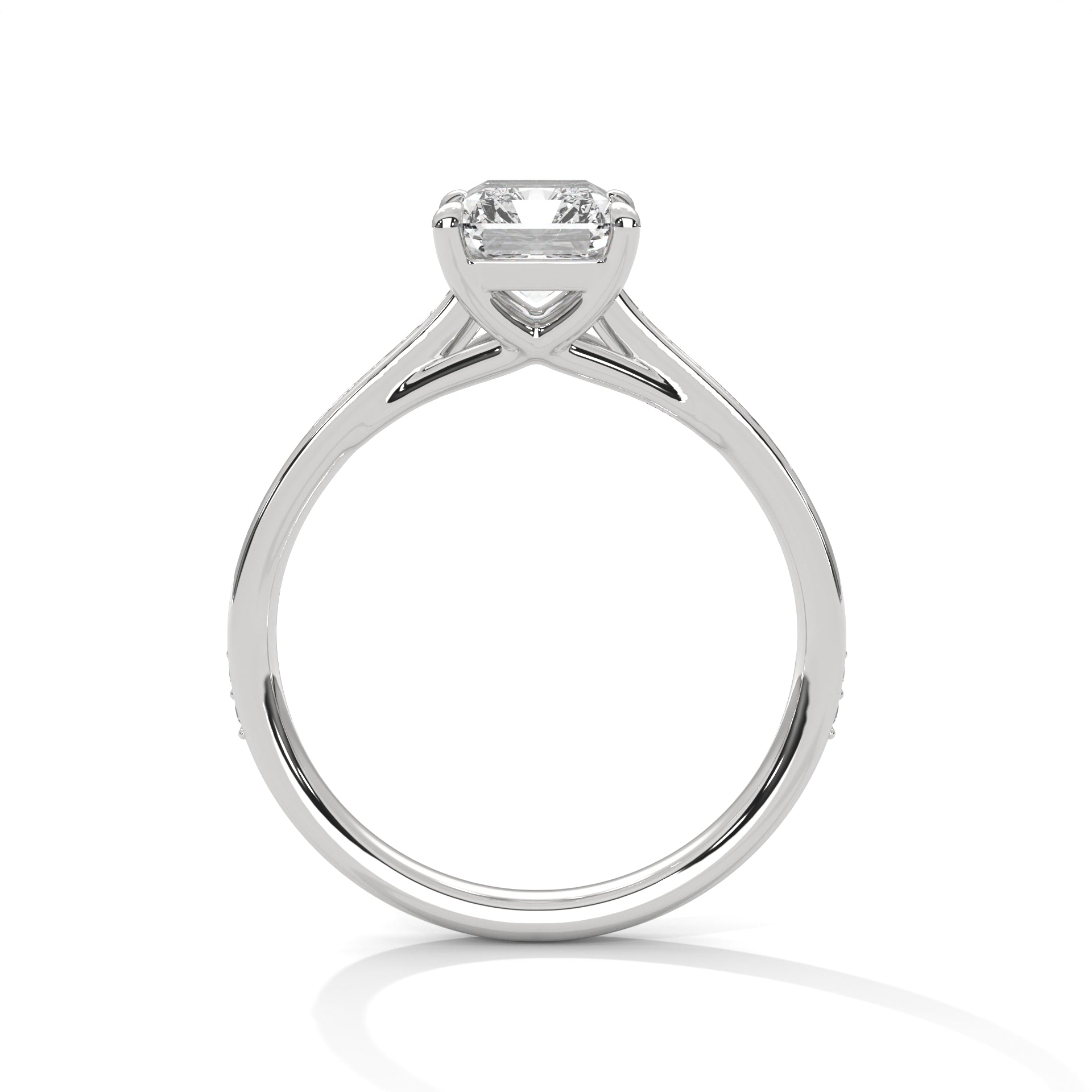 Platinum radiant cut diamond engagement ring with geometric prong setting