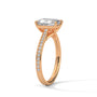 Rose gold emerald-cut diamond pavé band ring with side diamond accents