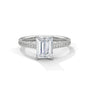 Platinum emerald-cut diamond pavé band ring with rectangular center stone