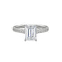 Platinum emerald-cut diamond pavé band ring with rectangular center stone