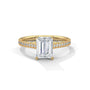 Yellow gold emerald-cut diamond pavé band ring with rectangular center stone