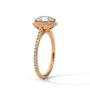 Round halo engagement ring with prong-set center stone, rose gold tone and pavé band