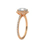 Round halo engagement ring with prong-set center stone, rose gold tone and pavé band