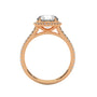 Round halo engagement ring with prong-set center stone, rose gold tone and pavé details