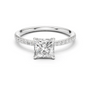 White gold princess-cut solitaire diamond ring with pavé band and four-prong center setting