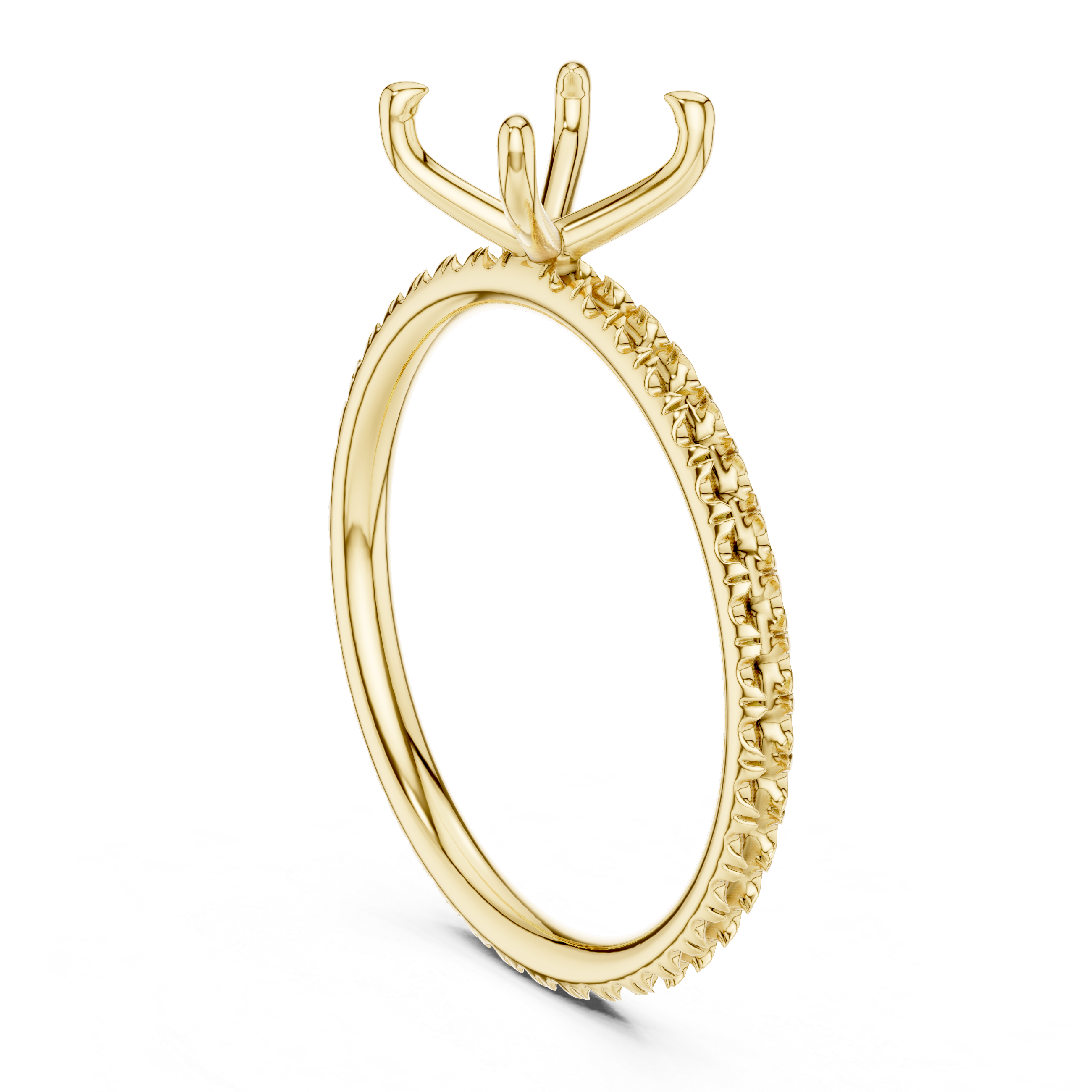 Yellow gold diamond engagement ring with round center stone and raised prongs