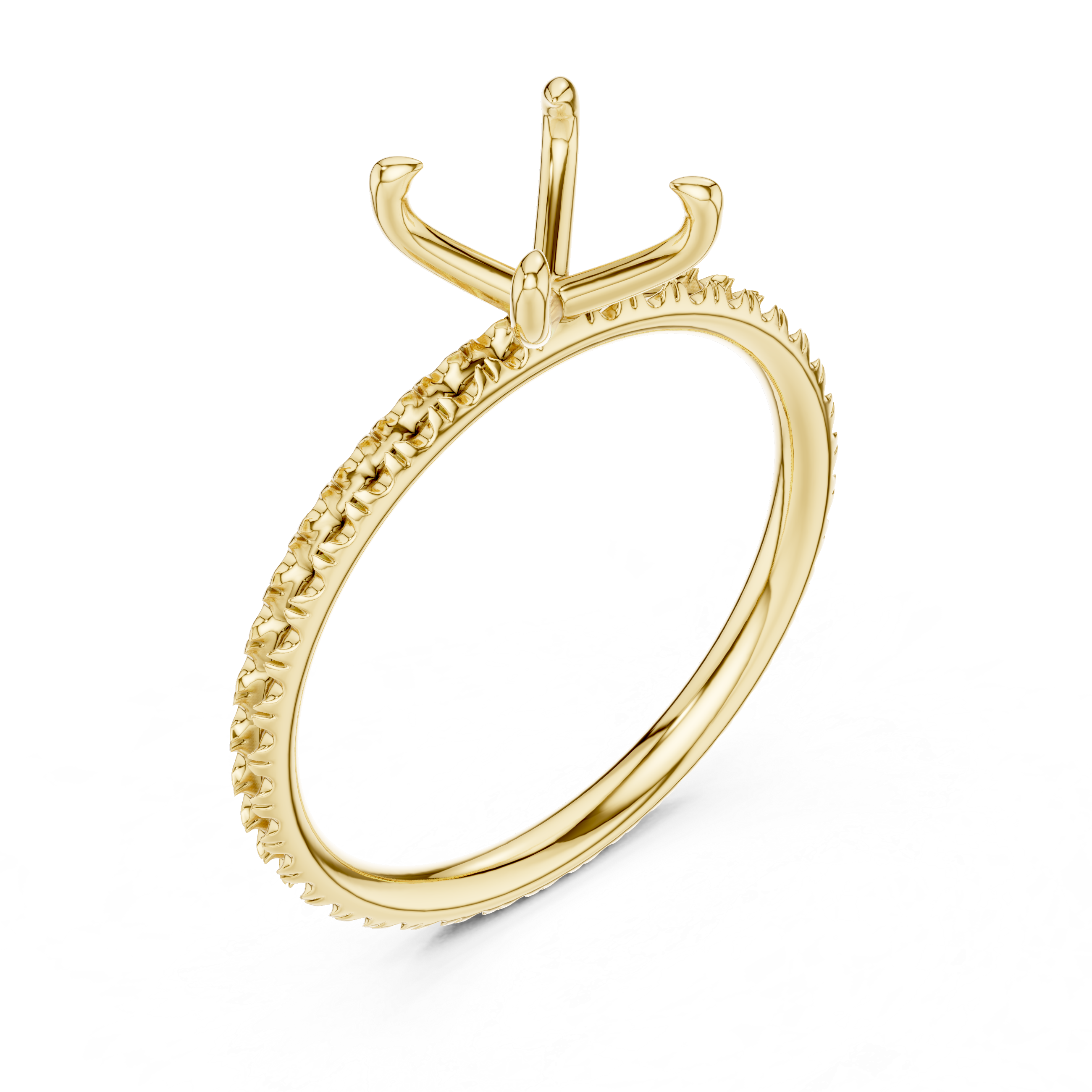 Yellow gold diamond engagement ring with round center stone and textured shank