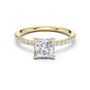 Yellow gold princess-cut solitaire diamond ring with pavé band and four-prong center setting