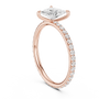 Triangular diamond accent ring, rose gold with pavé halo band and triangular center diamond