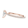 Triangular diamond accent ring, rose gold profile with pavé stones and triangular center diamond