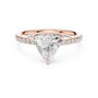 Triangular diamond accent ring, rose gold band with pavé stones and triangular center stone front view