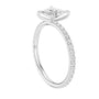 Triangular diamond accent ring, platinum with pavé band and triangular center diamond top view