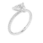 Triangular diamond accent ring, platinum band set with pavé stones and triangular center diamond