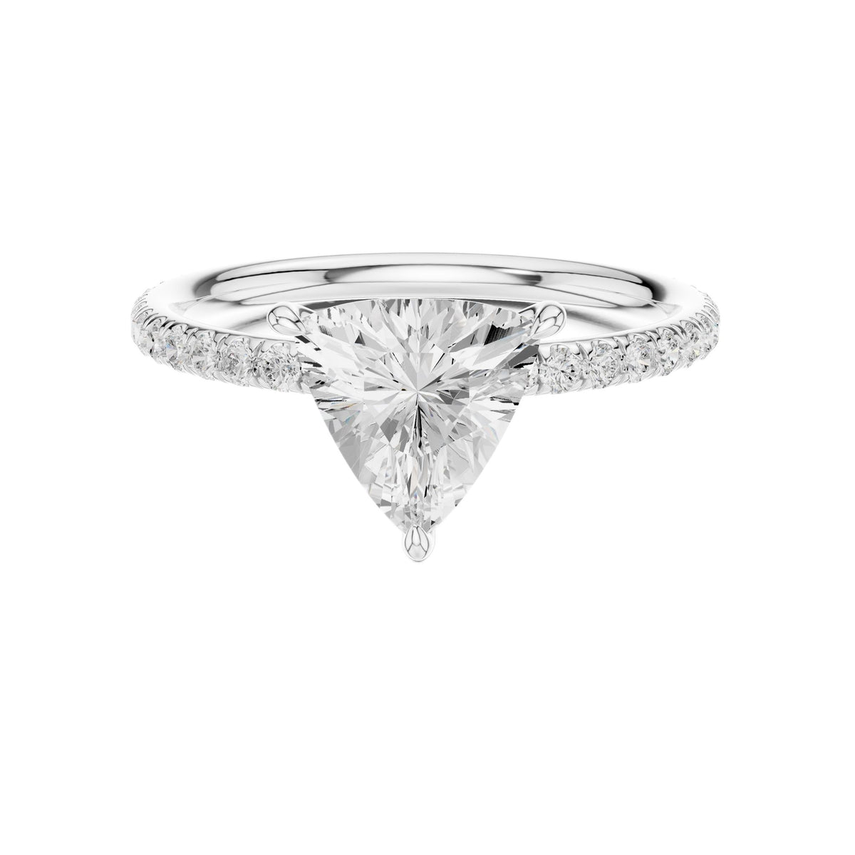 Silver-tone diamond engagement ring with large center stone and pavé halo, front view