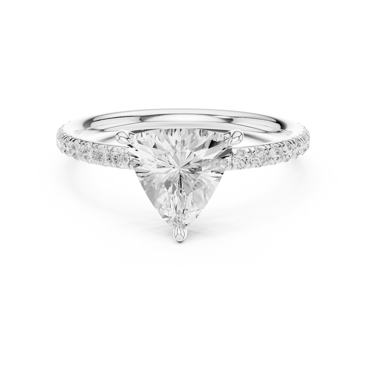 Silver-tone diamond engagement ring with large center stone and pavé halo, front view