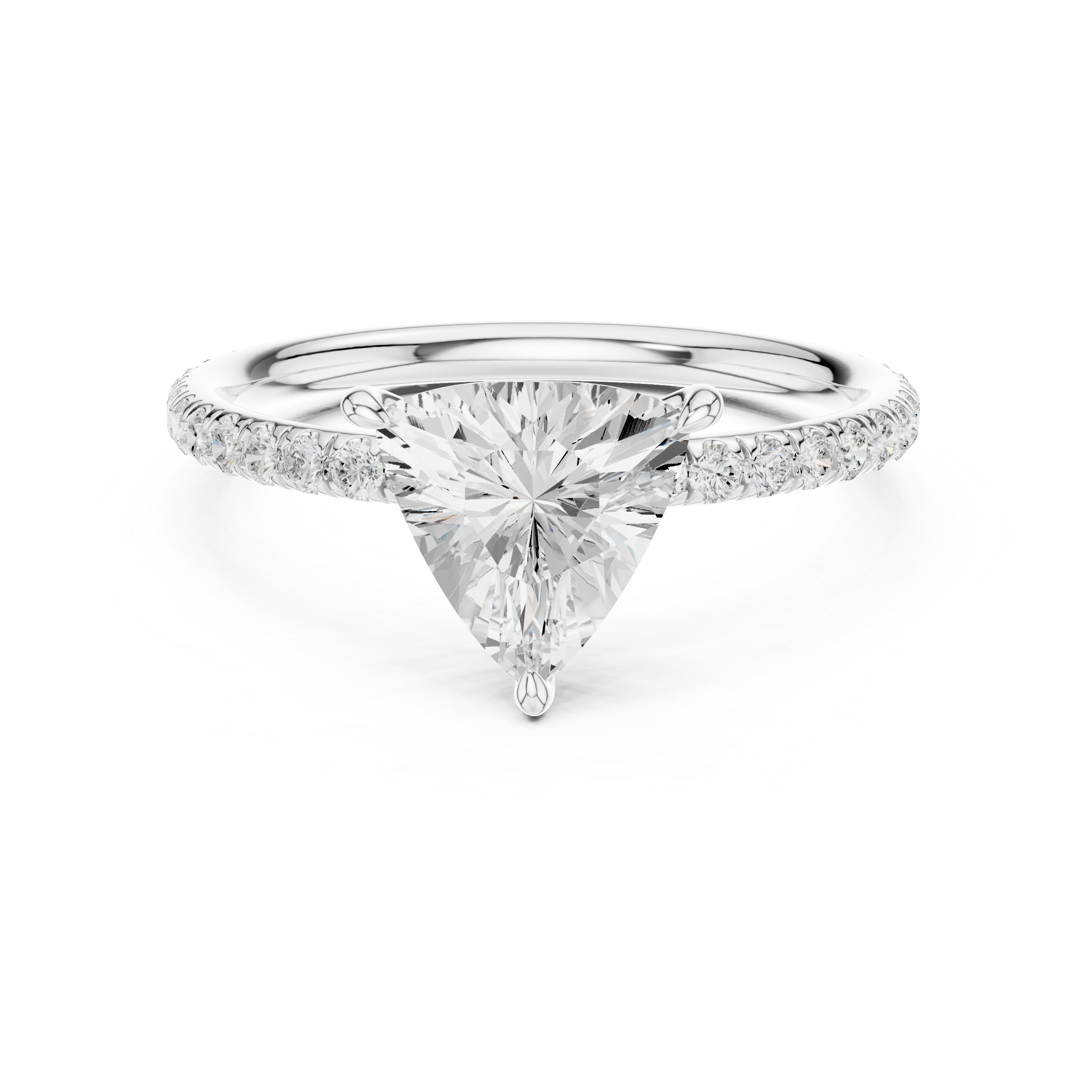 Silver-tone diamond engagement ring with large center stone and pavé halo, front view