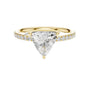 Yellow gold diamond halo engagement ring with large center stone and pavé band, front view