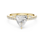 Yellow gold diamond halo engagement ring with large center stone and pavé band, front view