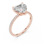 Rose gold heart-cut diamond ring with pavé band and prong-set heart center, angle view