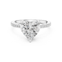 Silver-tone ring with pear-shaped center stone and pavé halo band