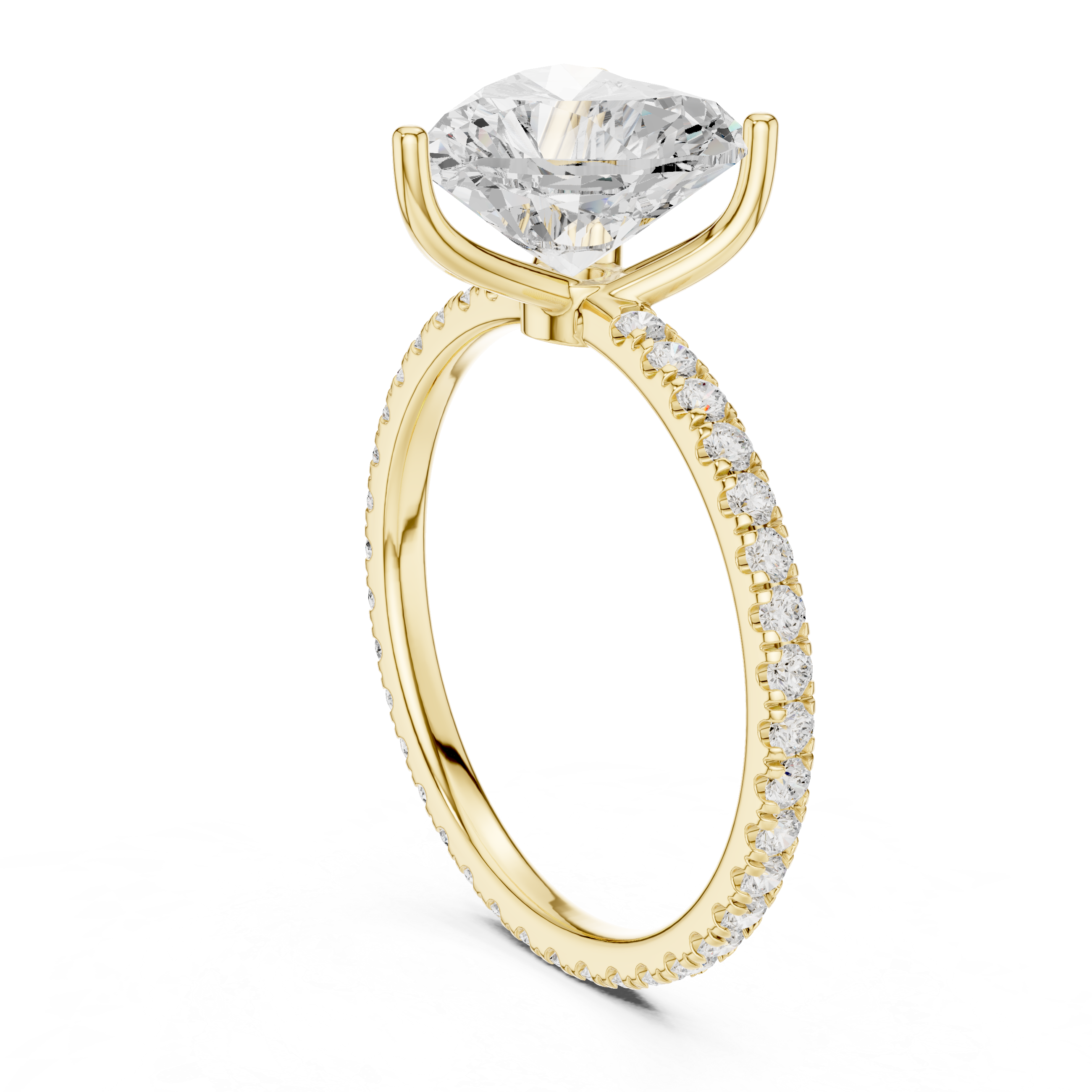 Gold-tone engagement ring with pear-shaped center stone and pavé side band