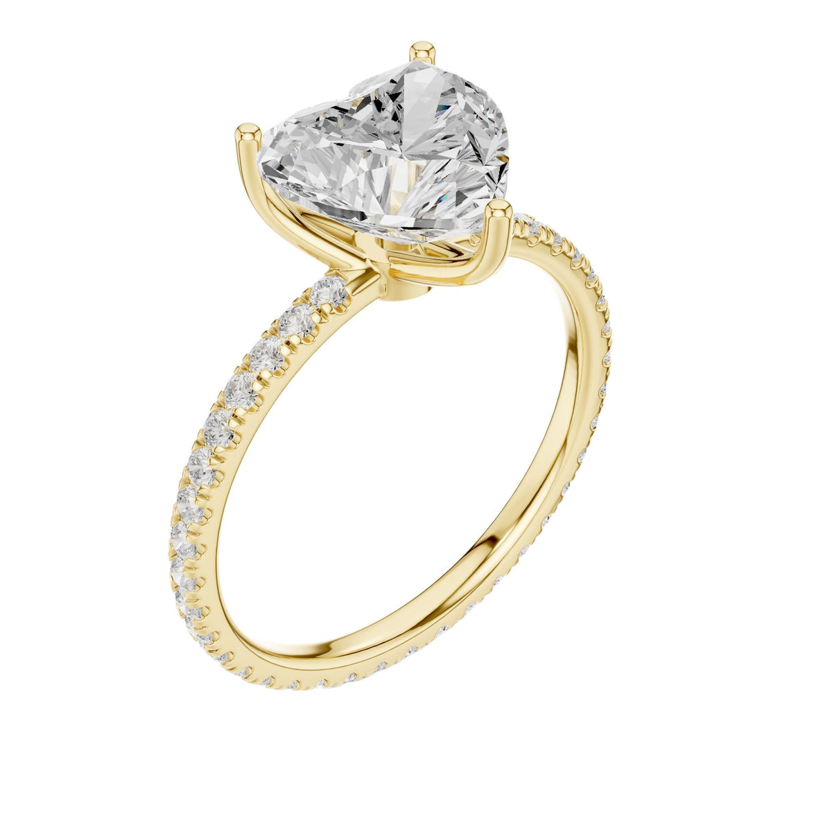 Heart cut pavé diamond ring with heart-shaped center stone and pavé shoulders