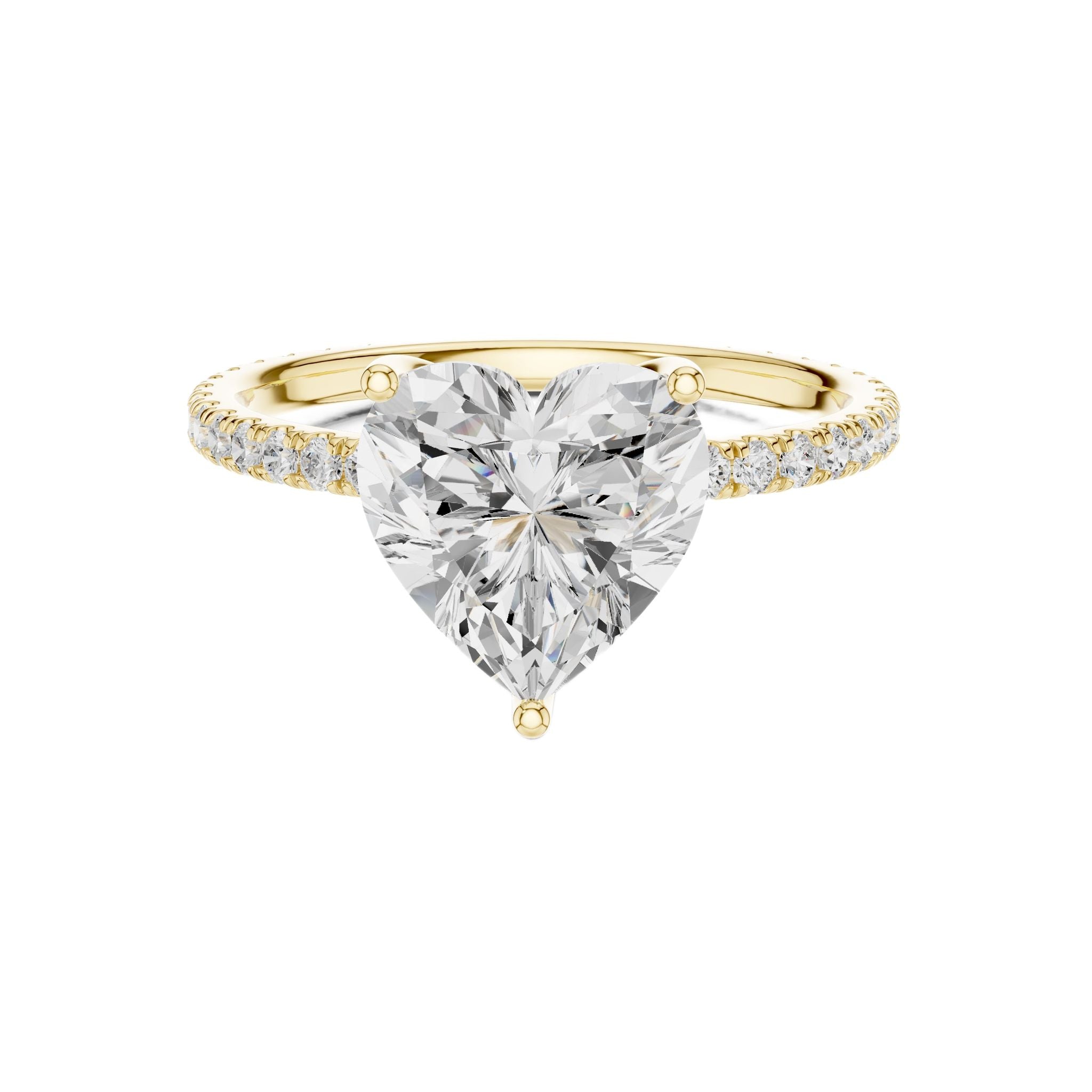 Heart cut pavé diamond ring with heart-shaped center stone