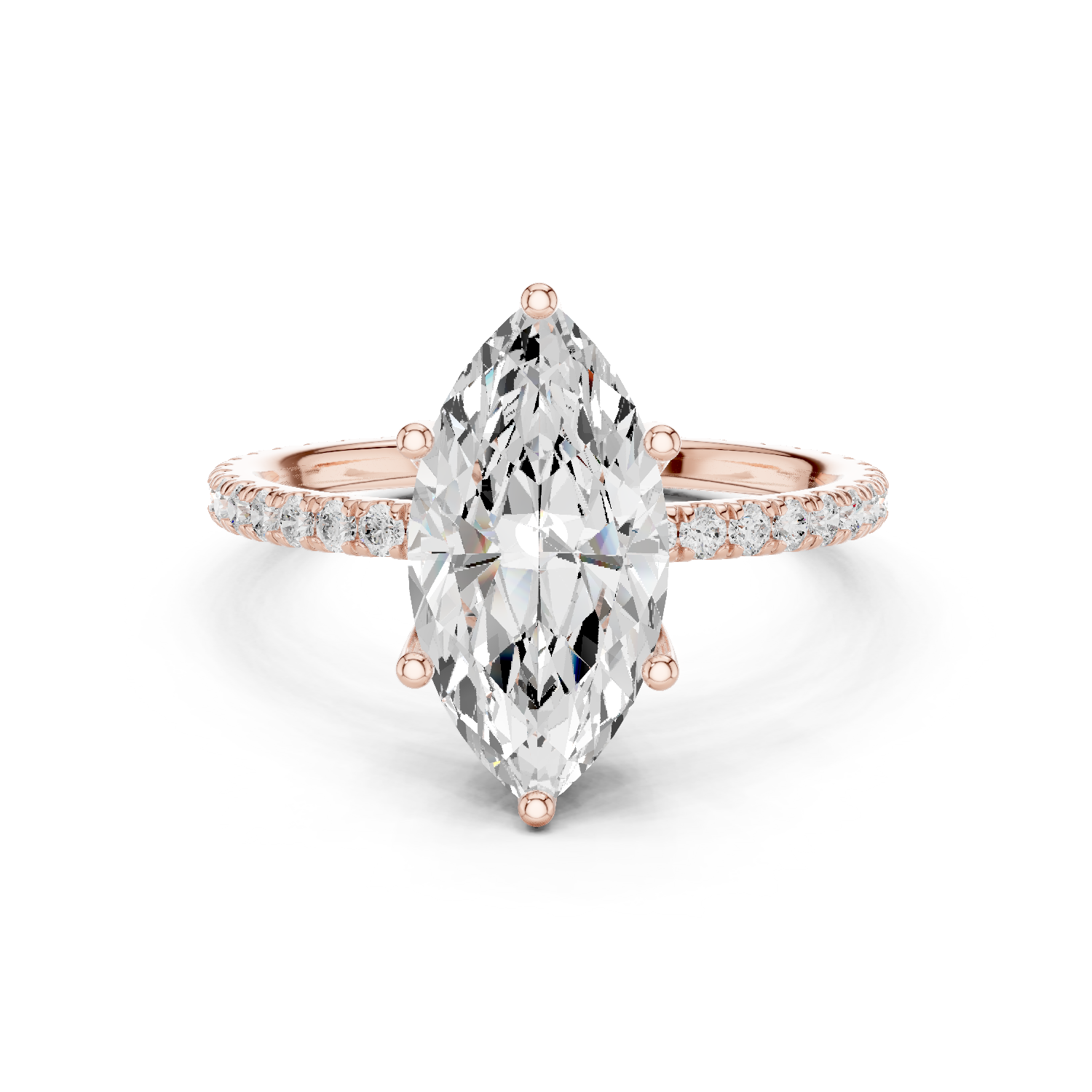 Rose gold pear-shaped gemstone ring with pave band and prong setting