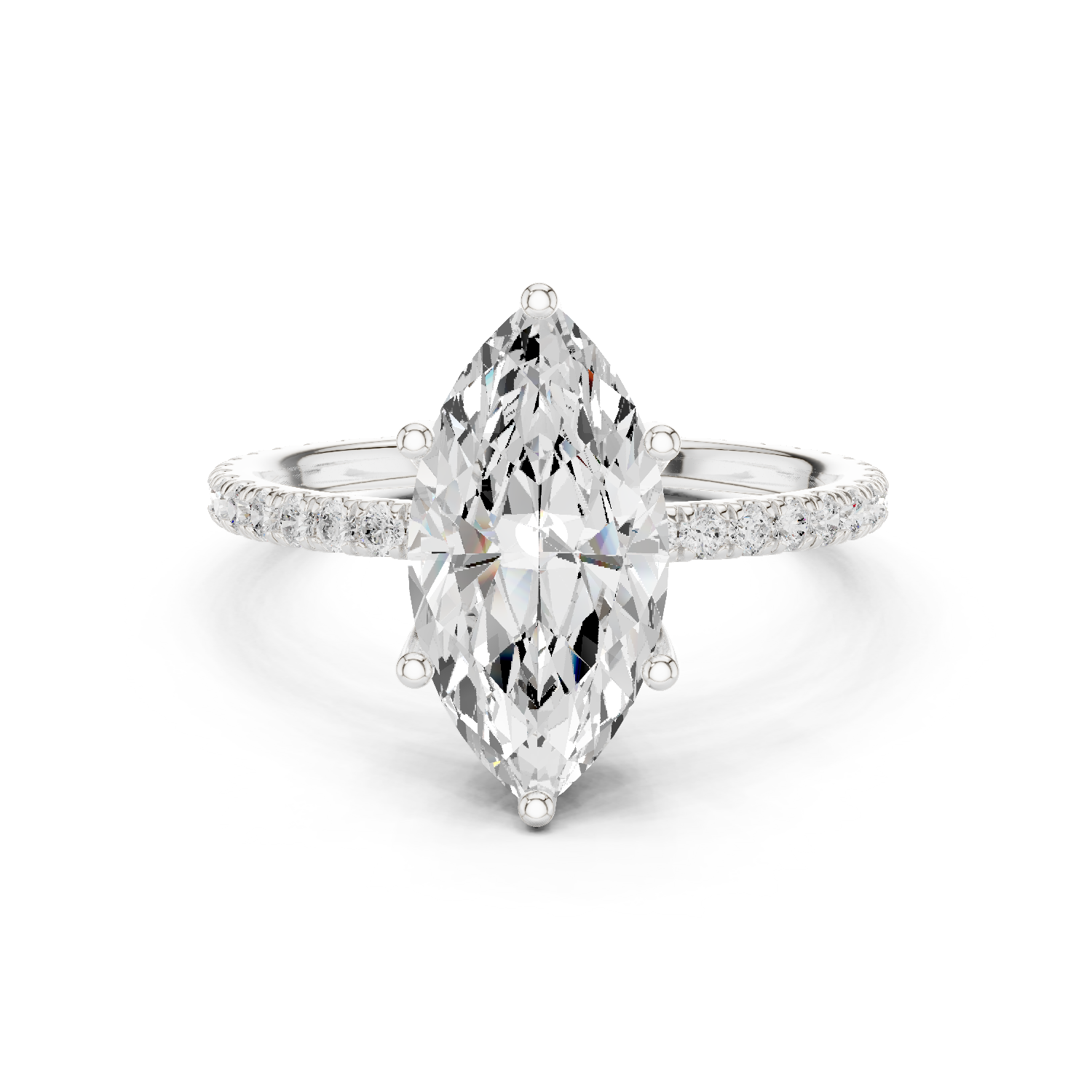 Silver-toned pear-shaped gemstone ring with pave band and prong setting