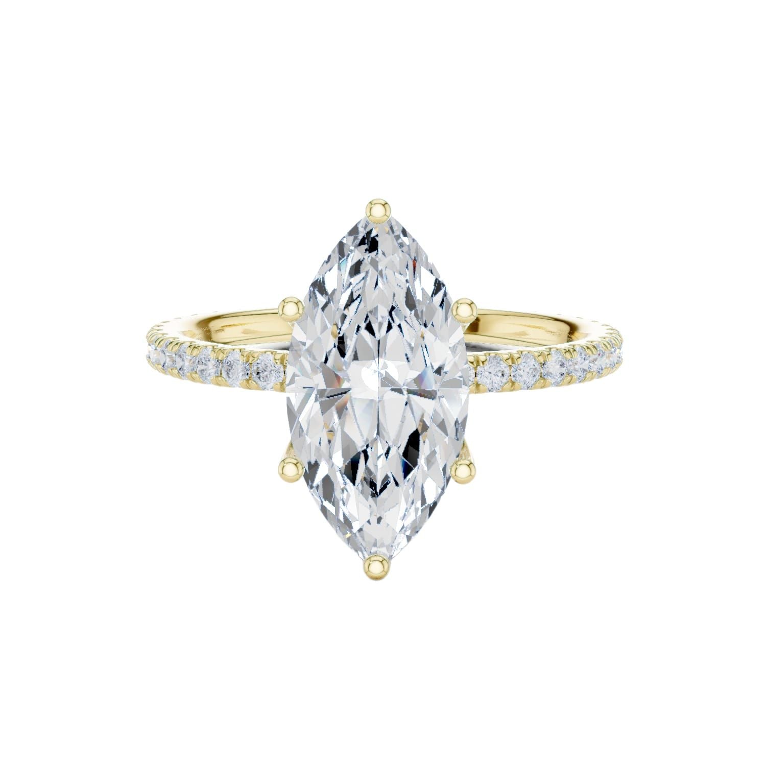 Marquise pavé diamond ring in yellow gold with large marquise center stone