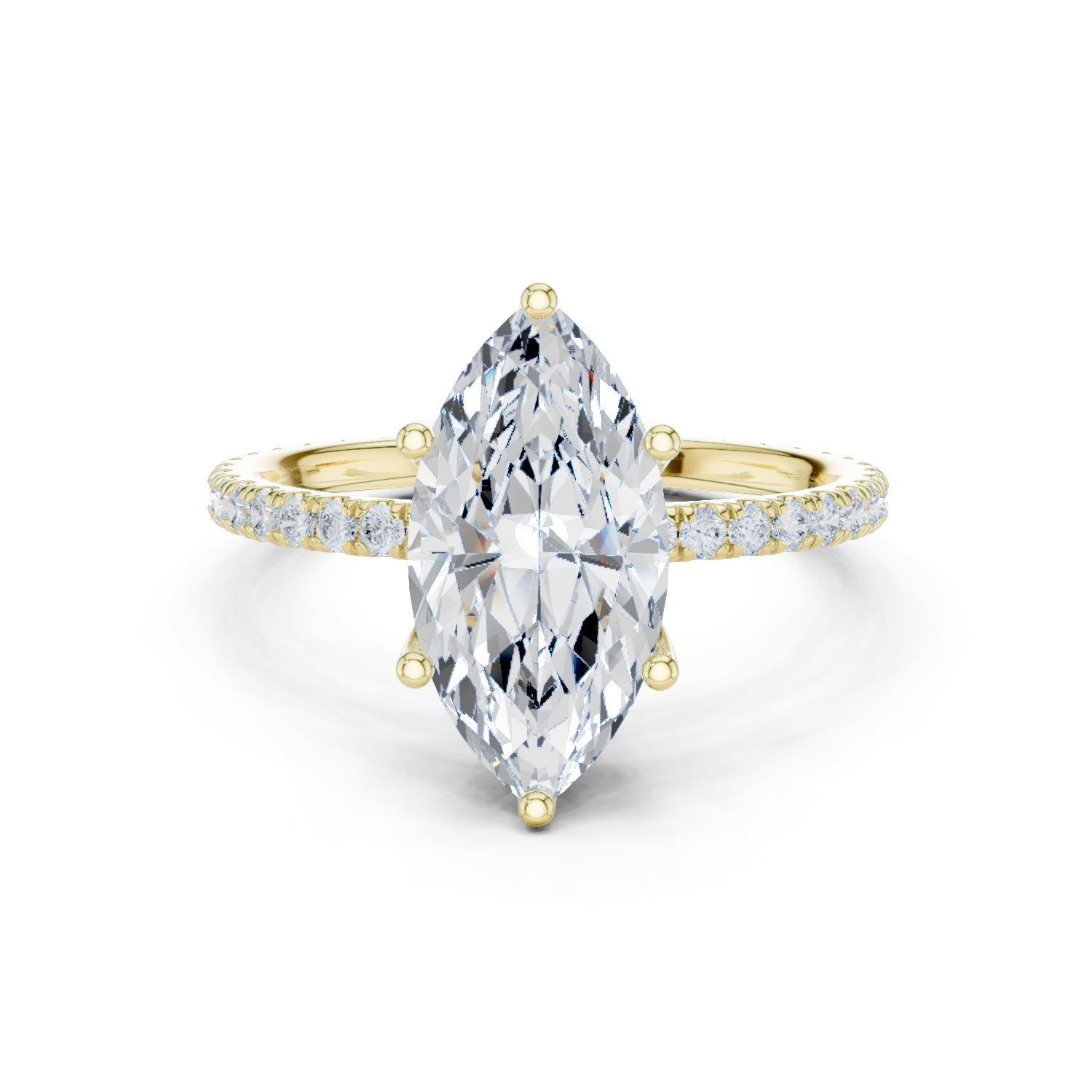 Marquise pavé diamond ring in yellow gold with large marquise center stone