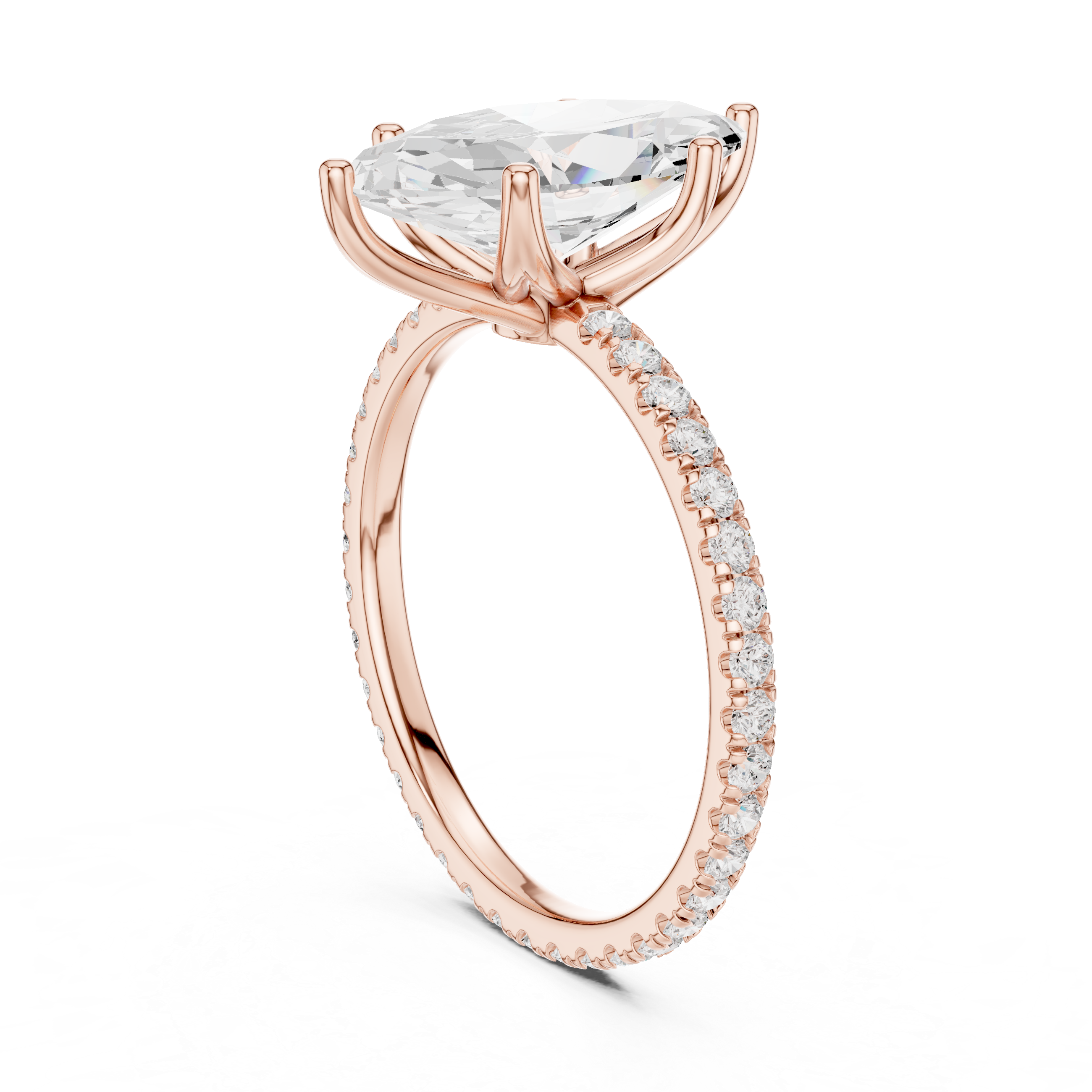 Rose gold oval gemstone ring with pave detail and prong setting