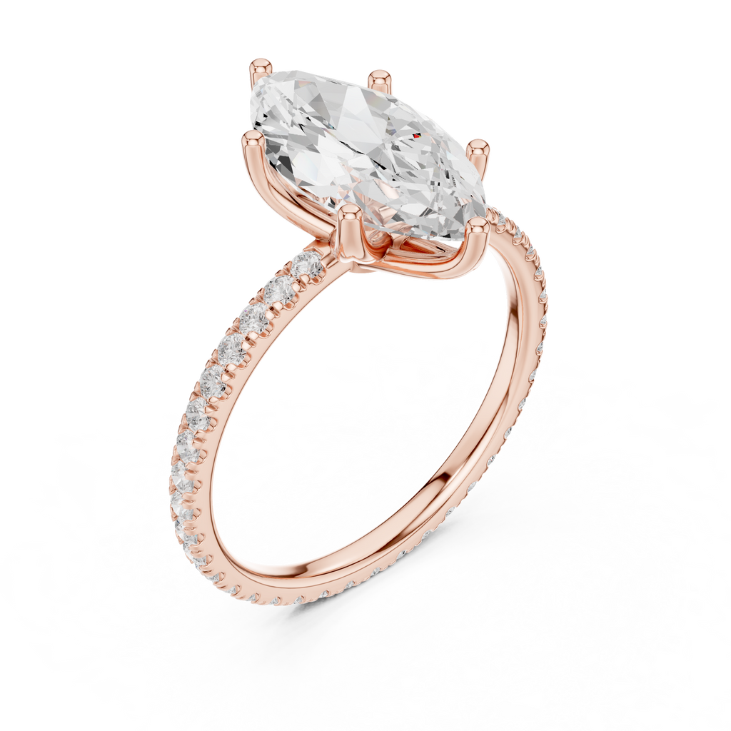 Rose gold oval gemstone ring with pave shank and prong setting