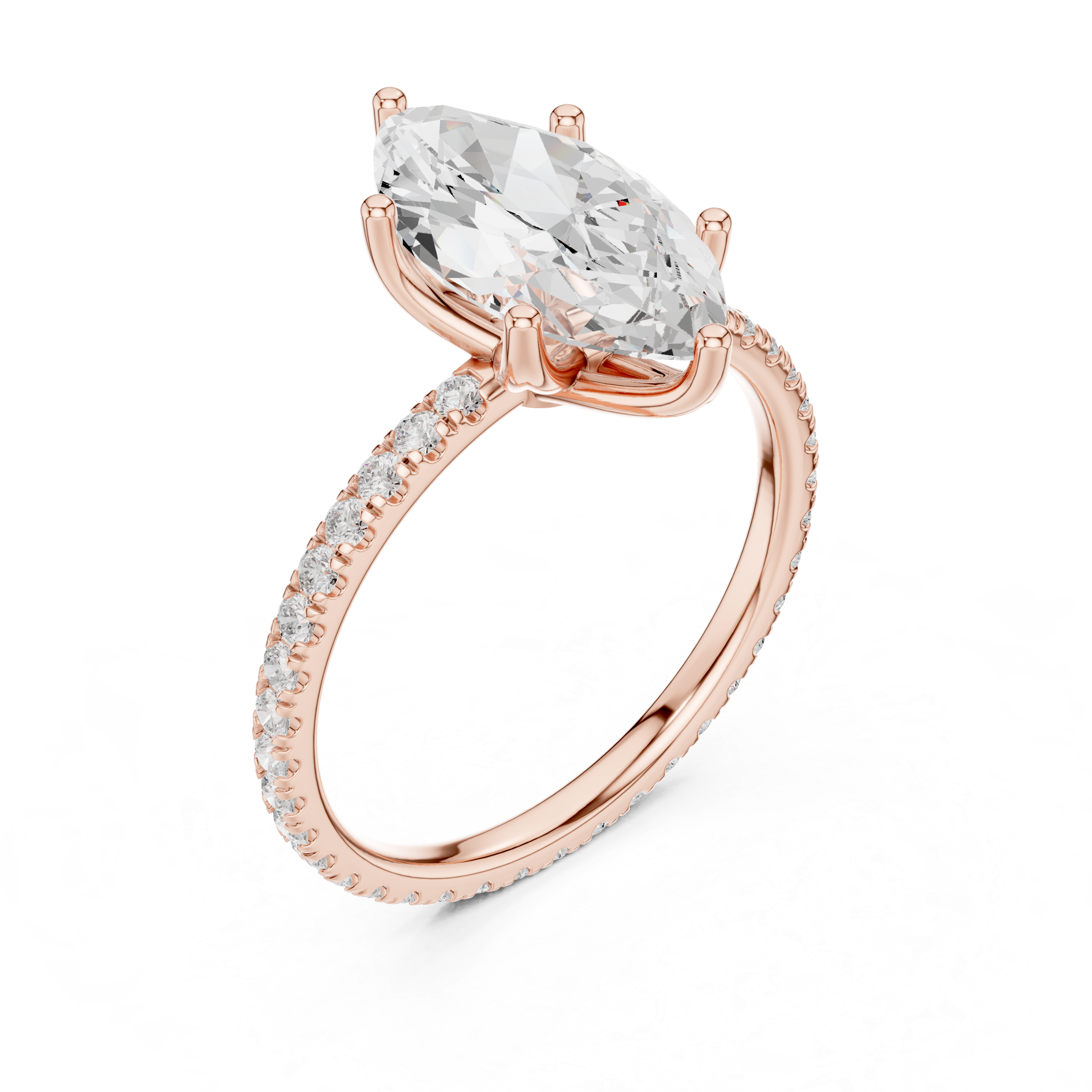 Rose gold oval gemstone ring with pave shank and prong setting