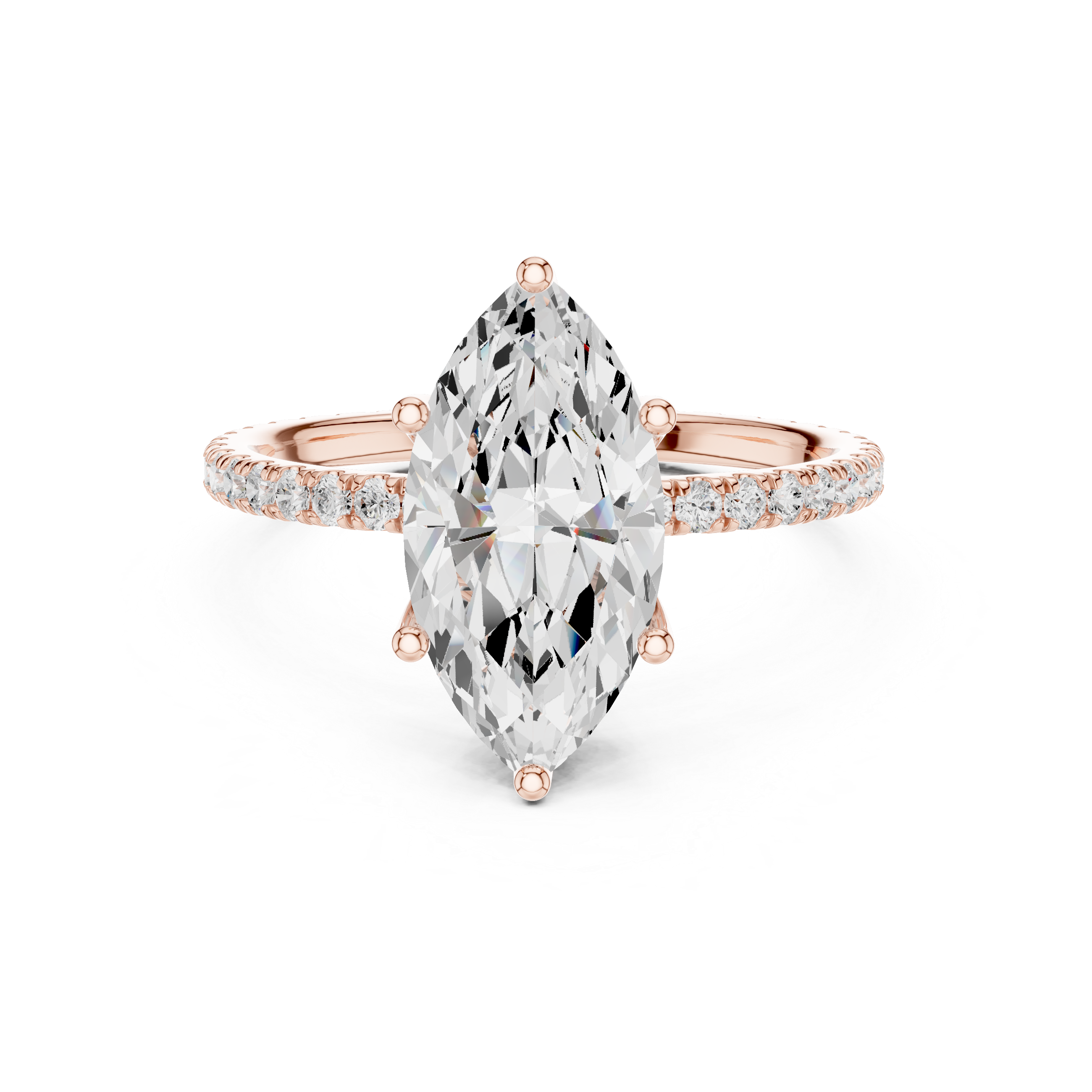 Rose gold pear-shaped gemstone ring with pave band and prong setting