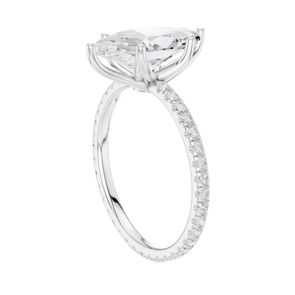 Marquise pavé diamond ring in white gold with marquise center stone and pavé shank