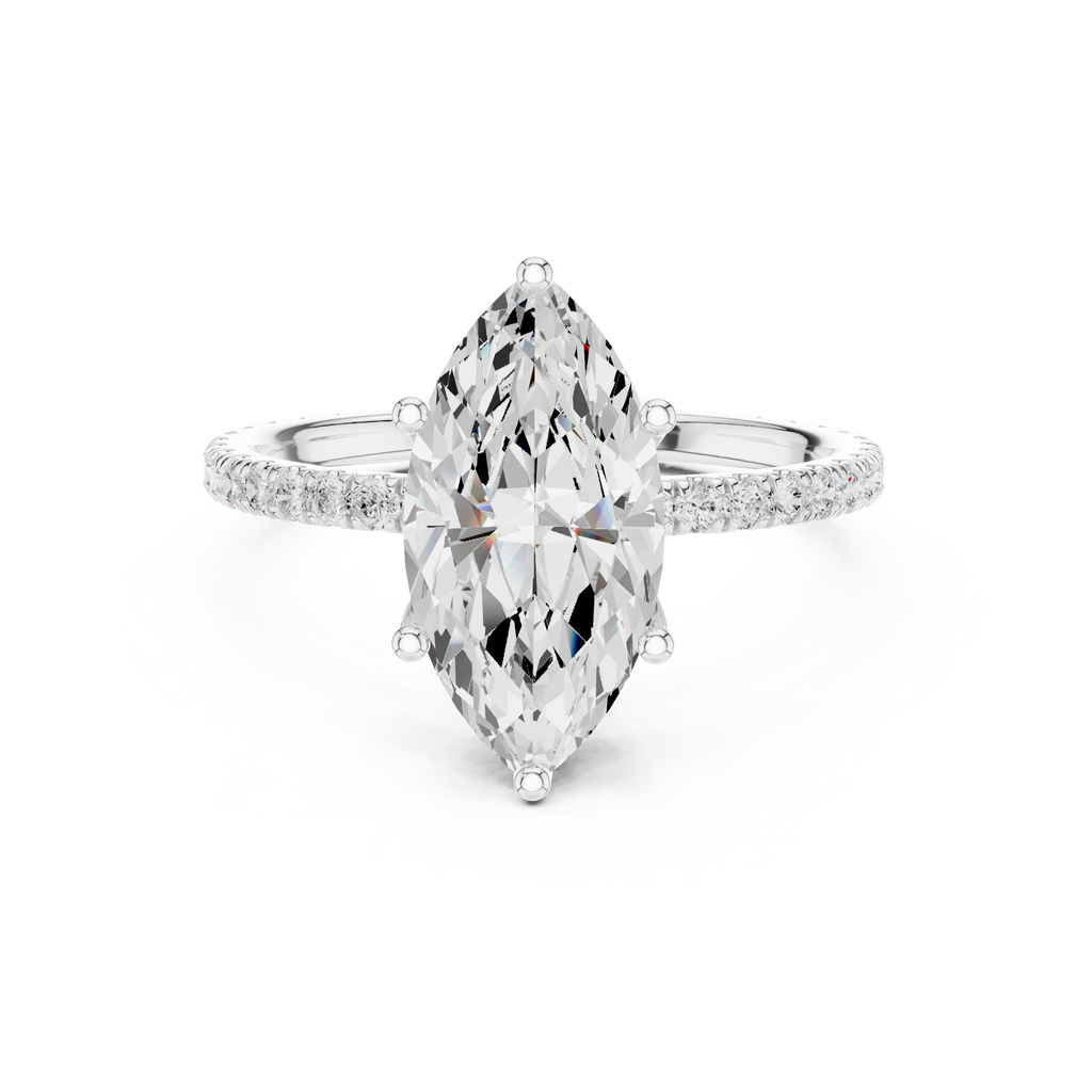 Silver-tone gemstone ring with pear-cut center stone and pavé halo band