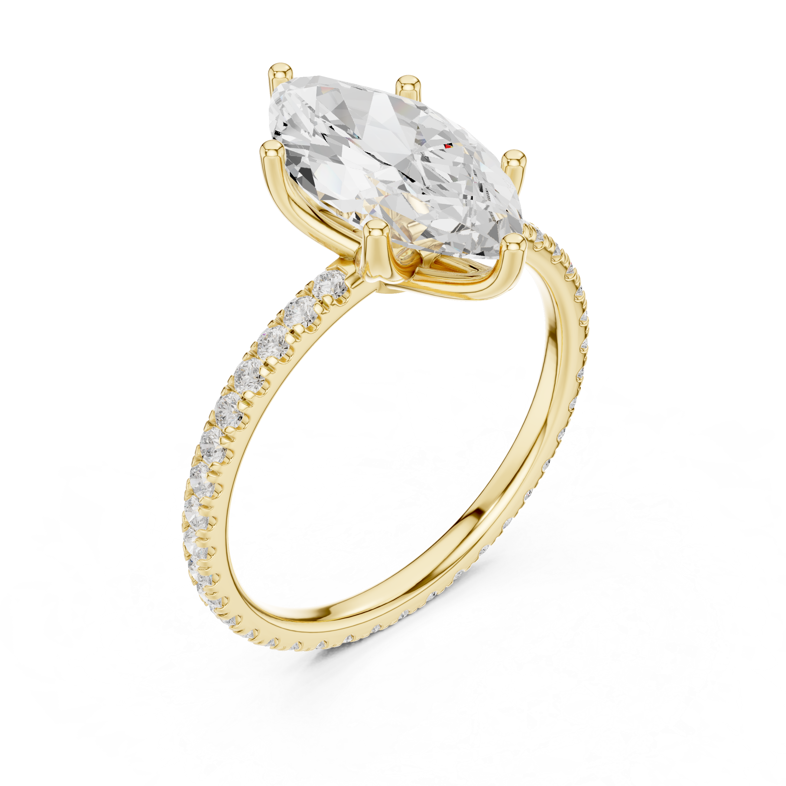 Gold-tone pear-cut gemstone ring with pavé shoulders and curved band