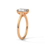 Yellow gold solitaire engagement ring with emerald-cut center stone and trellis-style prongs