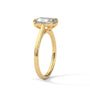 Yellow gold solitaire engagement ring, emerald-cut center stone in trellis prong setting