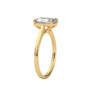 Yellow gold solitaire engagement ring, emerald-cut center stone in trellis prong setting
